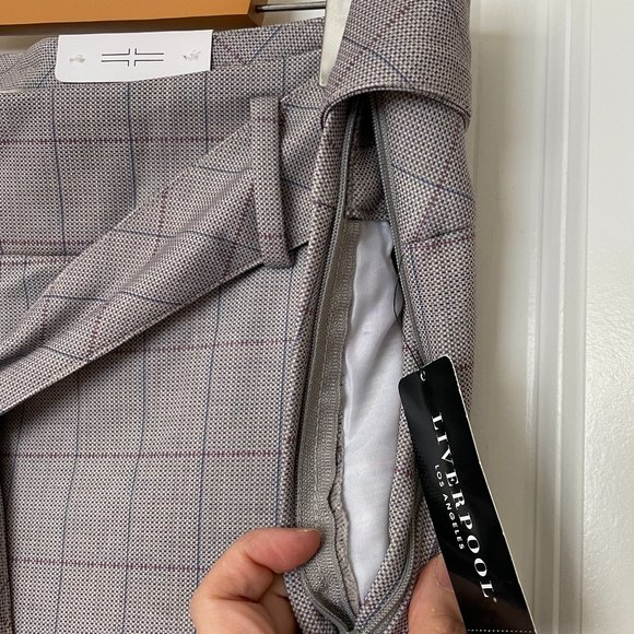 NWT Liverpool Women's trousers with Self Belt Taupe Grey Mauve Windowpane Plaid - Picture 10 of 14
